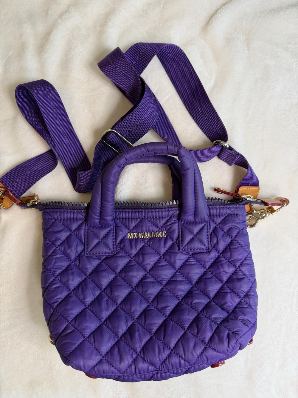 MZ Wallace Quilted Mini Sutton in Purple/Raisin with Gold Hardware